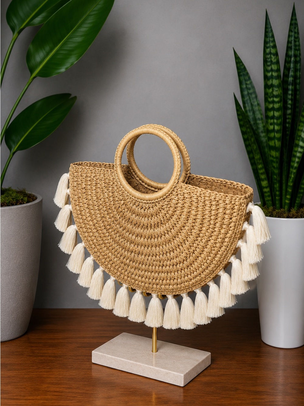 Woven Straw Tote Bag in Natural Beige - Women Bags